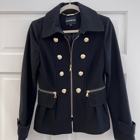 LIKE NEW Express Military Black Coat - Picture 1 of 6